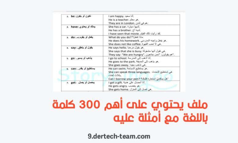 ملف يحتوي أهم 300 كلمة باللغة مع أمثلة عليه